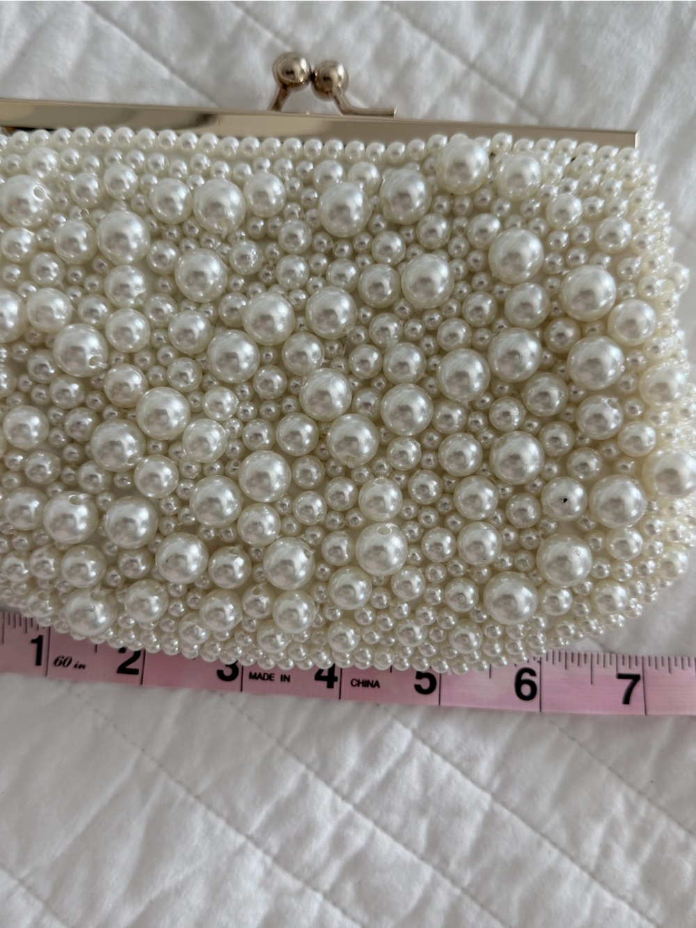 Natasha Couture Faux Pearl-Embellished Cream Evening Purse with Gold Chain - Picture 10 of 10
